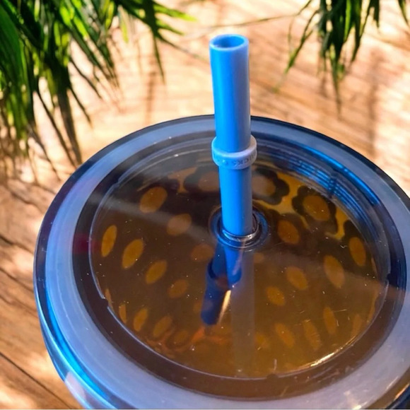 STARBUCKS 24oz Tumbler - Blue Stylized Flowers w/ Straw - Picture 7 of 11